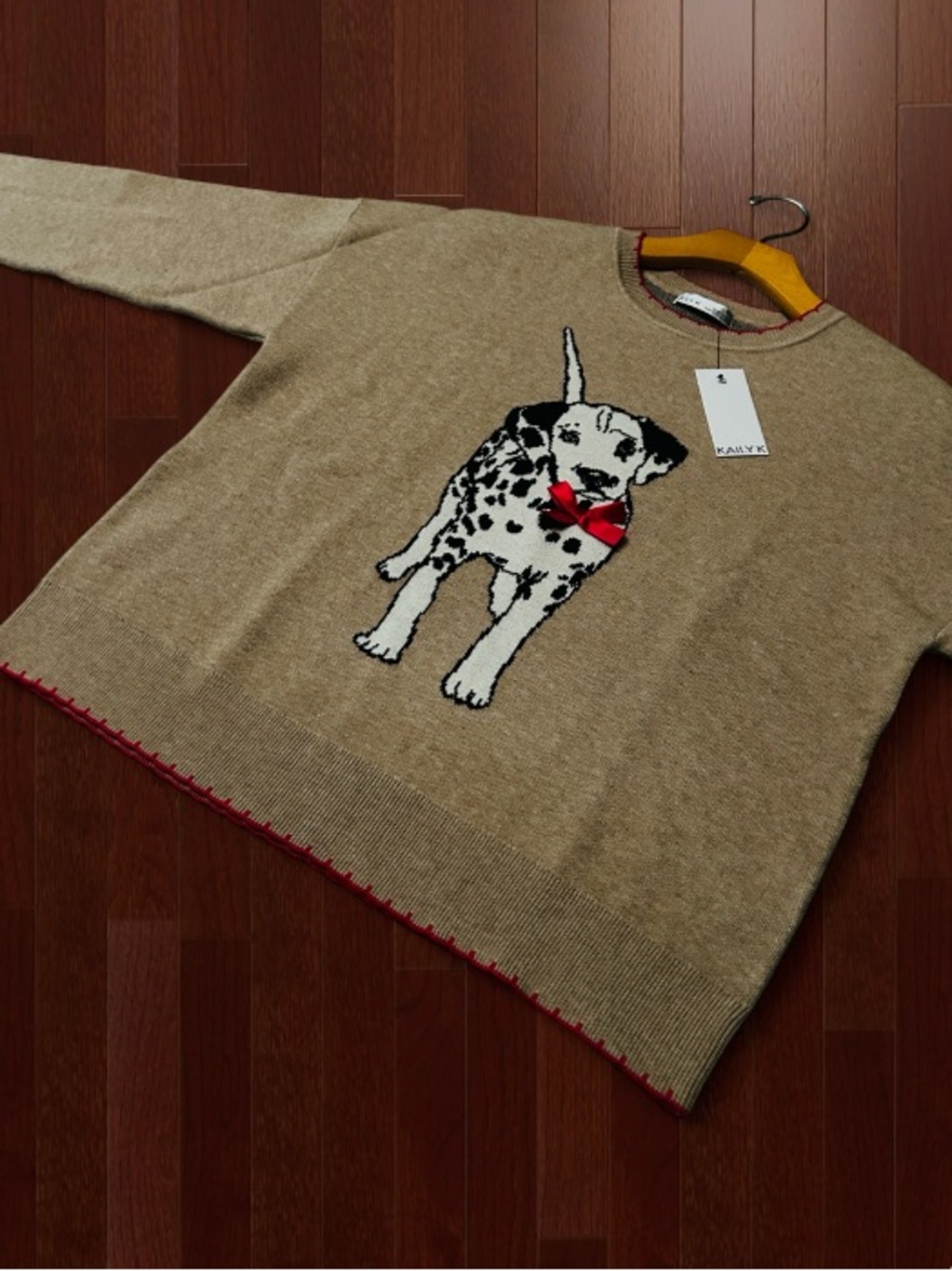 🆕🐾 Dalmatian With Bow Long Sleeve Sweater Kaily K Medium NWT - Picture 5 of 13